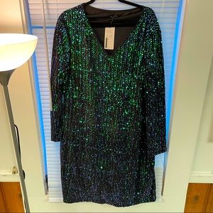 Green Blue Black Mermaid Iridescent Evening Dress